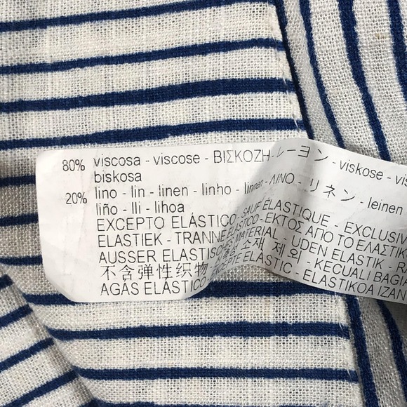 Zara Women's Romper Size Small White Blue Stripe Linen Blend Button Front - Picture 3 of 16